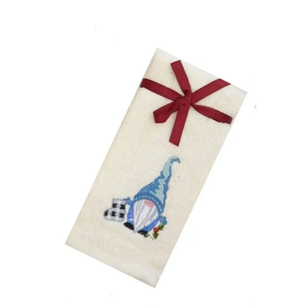 Avanti Gnome Fingertip Towels Set of 2 Embroidered Christmas Blue White Holiday